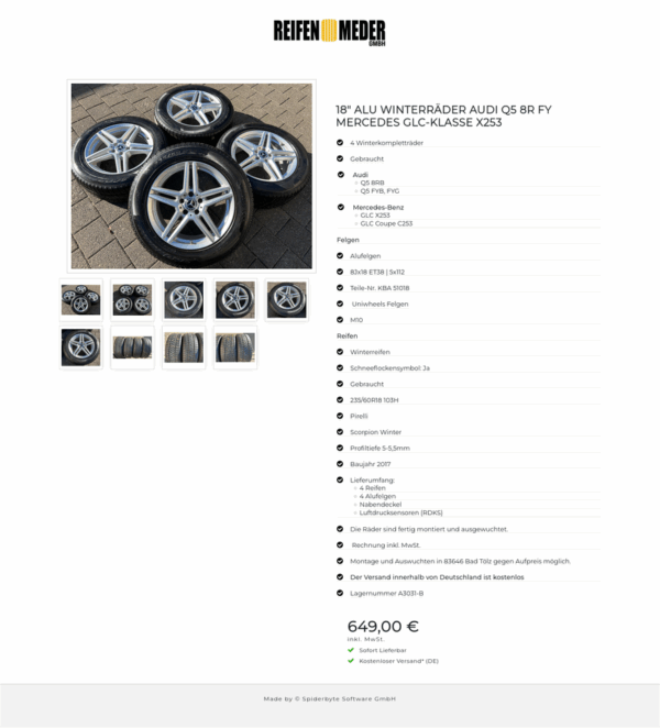 18" ALU WINTERRÄDER AUDI Q5 8R FY MERCEDES GLC-KLASSE X253 #1UHJ – Bild 10