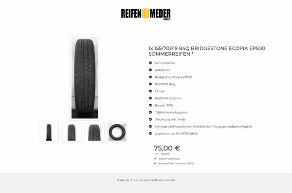1x 155/70R19 84Q BRIDGESTONE ECOPIA EP500 SOMMERREIFEN * #1W2P – Bild 5