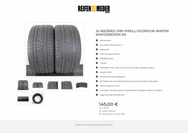 2x 305/35R21 109V PIRELLI SCORPION WINTER WINTERREIFEN N0 #1O9R – Bild 8