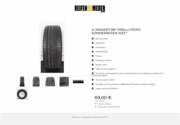 1x 205/45R17 88Y PIRELLI PZERO SOMMERREIFEN 2023 * #1X2N – Bild 7