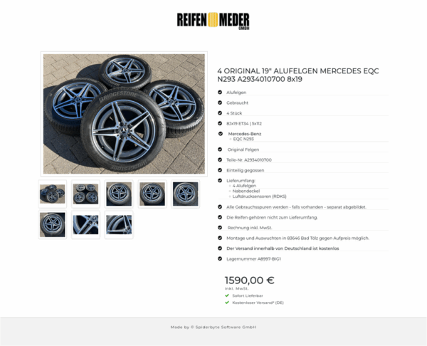 4 ORIGINAL 19" ALUFELGEN MERCEDES EQC N293 A2934010700 8x19 #1TKL – Bild 9