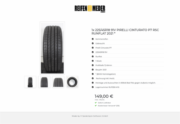 1x 225/45R18 91V PIRELLI CINTURATO P7 RSC RUNFLAT 2021 * #1WYS – Bild 5