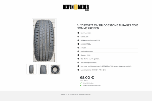1x 205/55R17 95V BRIDGESTONE TURANZA T005 SOMMERREIFEN #3435 – Bild 4