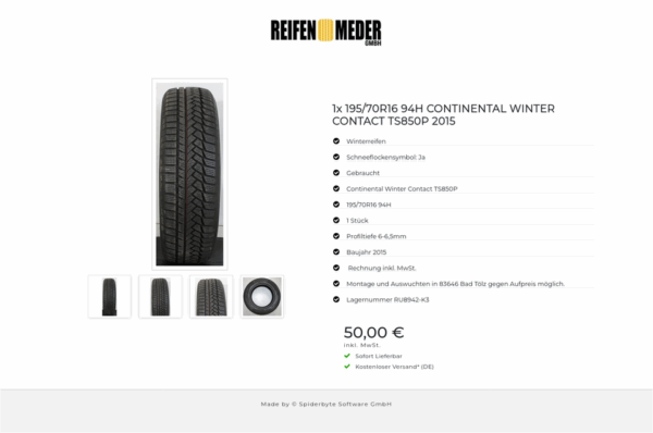 1x 195/70R16 94H CONTINENTAL WINTER CONTACT TS850P 2015 #1J5Z – Bild 5