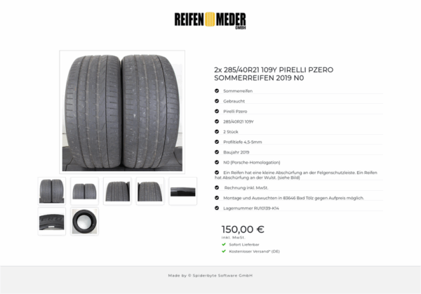 2x 285/40R21 109Y PIRELLI PZERO SOMMERREIFEN 2019 N0 #1OZF – Bild 8