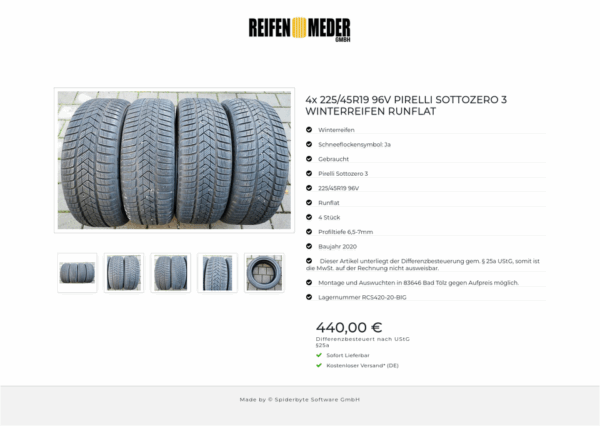 4x 225/45R19 96V PIRELLI SOTTOZERO 3 WINTERREIFEN RUNFLAT #9387 – Bild 6