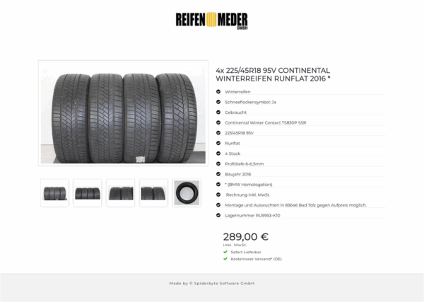 4x 225/45R18 95V CONTINENTAL WINTERREIFEN RUNFLAT 2016 * #1LOA – Bild 6