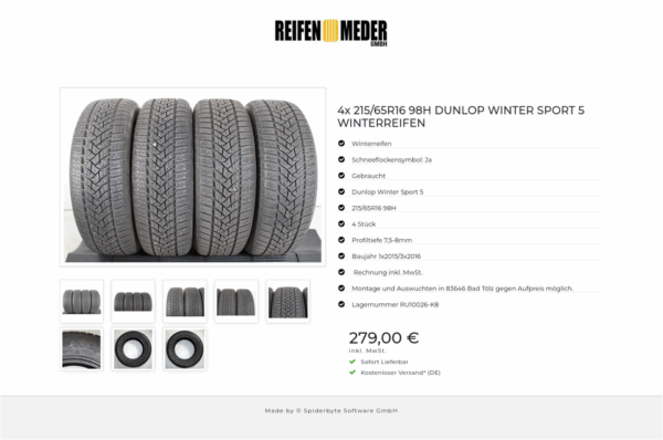 4x 215/65R16 98H DUNLOP WINTER SPORT 5 WINTERREIFEN #1OMF – Bild 9