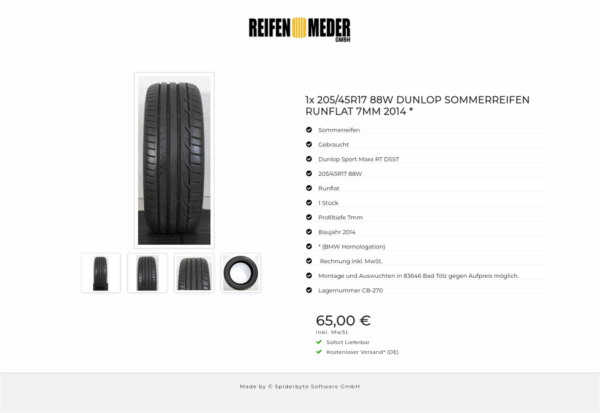 1x 205/45R17 88W DUNLOP SOMMERREIFEN RUNFLAT 7MM 2014 * #1J4G – Bild 5