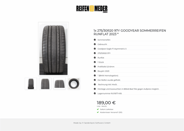 1x 275/30R20 97Y GOODYEAR SOMMERREIFEN RUNFLAT 2023 * #1Z0Q – Bild 5