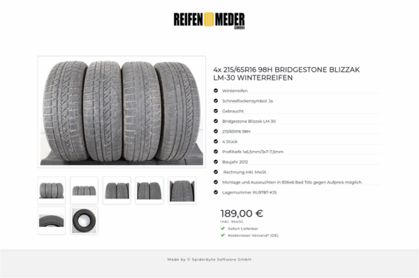 4x 215/65R16 98H BRIDGESTONE BLIZZAK LM-30 WINTERREIFEN #1O7R – Bild 8