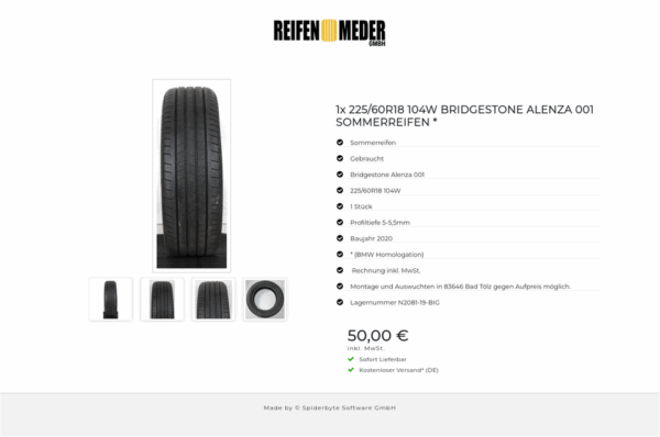1x 225/60R18 104W BRIDGESTONE ALENZA 001 SOMMERREIFEN * #1BVR – Bild 5