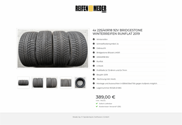 4x 225/40R18 92V BRIDGESTONE WINTERREIFEN RUNFLAT 2019 #3707 – Bild 6
