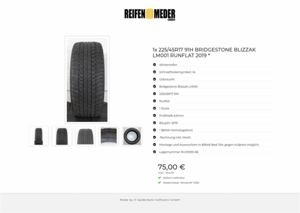 1x 225/45R17 91H BRIDGESTONE BLIZZAK LM001 RUNFLAT 2019 * #1TIH – Bild 6