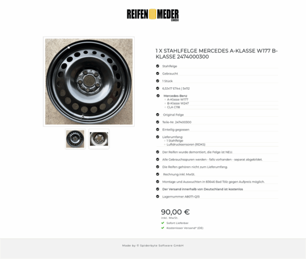 1 X STAHLFELGE MERCEDES A-KLASSE W177 B-KLASSE 2474000300 #1V2Y – Bild 3