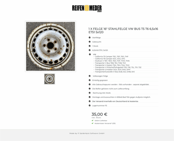 1 X FELGE 16" STAHLFELGE VW BUS T5 T6 6,5x16 ET51 5x120  #1Z2E – Bild 2