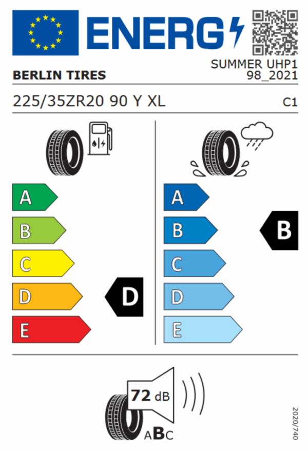 4 X 225/35R20 90Y XL BERLIN TIRES SUMMER UHP1 2021 SOMMERREIFEN – Bild 5