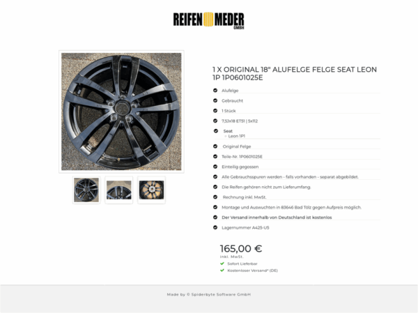 1 X ORIGINAL 18" ALUFELGE FELGE SEAT LEON 1P 1P0601025E  #1VMW – Bild 4