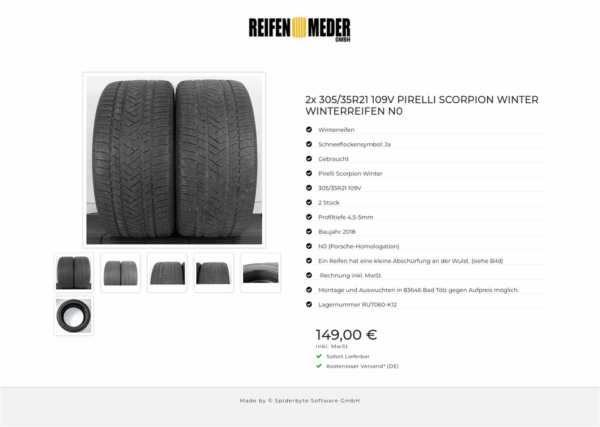 2x 305/35R21 109V PIRELLI SCORPION WINTER WINTERREIFEN N0 #1BNN – Bild 7