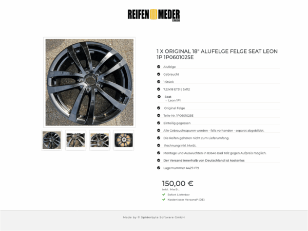 1 X ORIGINAL 18" ALUFELGE FELGE SEAT LEON 1P 1P0601025E  #1VMX – Bild 5