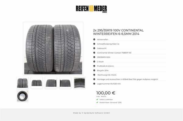 2x 295/35R19 100V CONTINENTAL WINTERREIFEN 6-6,5MM 2014 #1V4K – Bild 7