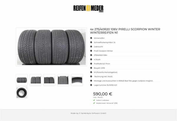 4x 275/40R20 106V PIRELLI SCORPION WINTER WINTERREIFEN N1 #1P1D – Bild 7
