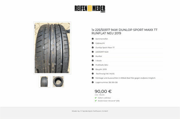 1x 225/50R17 94W DUNLOP SPORT MAXX TT RUNFLAT NEU 2019 #15UU – Bild 3