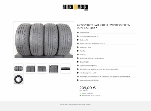 4x 225/50R17 94H PIRELLI WINTERREIFEN RUNFLAT 2014 * #1NYP – Bild 7