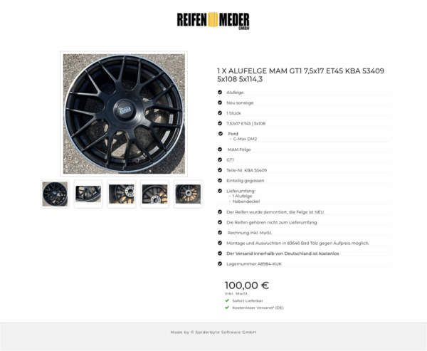 1 X ALUFELGE MAM GT1 7,5x17 ET45 KBA 53409 5x108 5x114,3 #1LUN – Bild 6