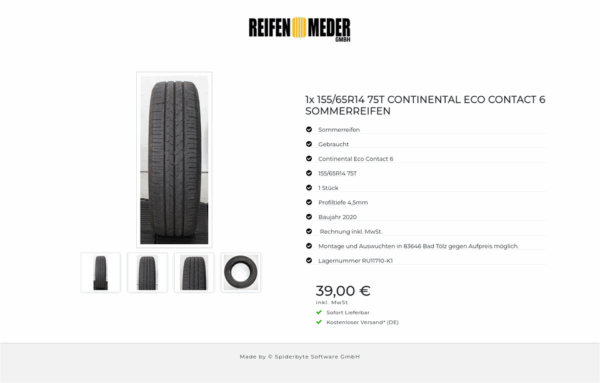 1x 155/65R14 75T CONTINENTAL  ECO CONTACT 6 SOMMERREIFEN #1Z8I – Bild 5
