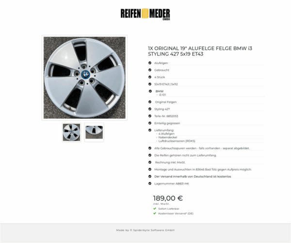 1X ORIGINAL 19" ALUFELGE FELGE BMW i3 STYLING 427 5x19 ET43 #1LNH – Bild 3
