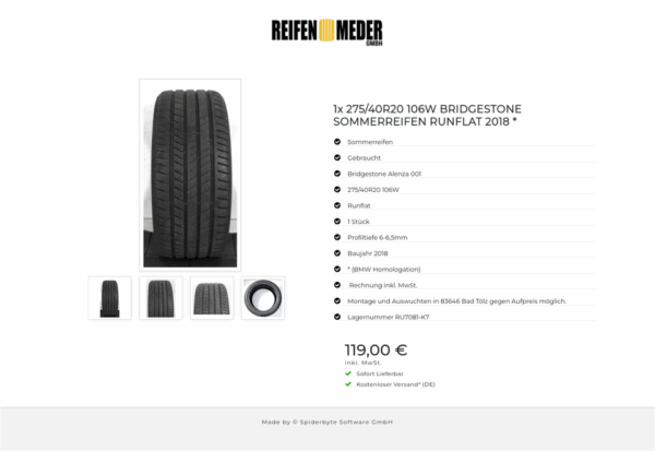 1x 275/40R20 106W BRIDGESTONE SOMMERREIFEN RUNFLAT 2018 * #1BOT – Bild 5
