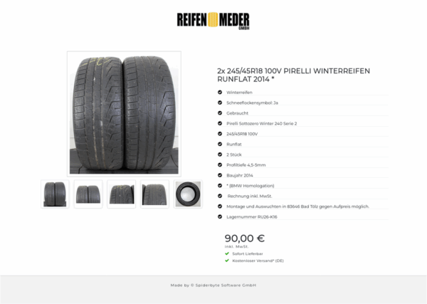 2x 245/45R18 100V PIRELLI WINTERREIFEN RUNFLAT 2014 * #1M7D – Bild 6