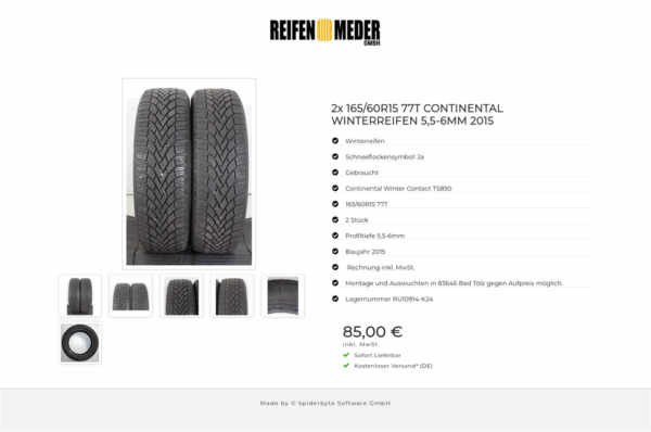 2x 165/60R15 77T CONTINENTAL WINTERREIFEN 5,5-6MM 2015 #1TCB – Bild 7