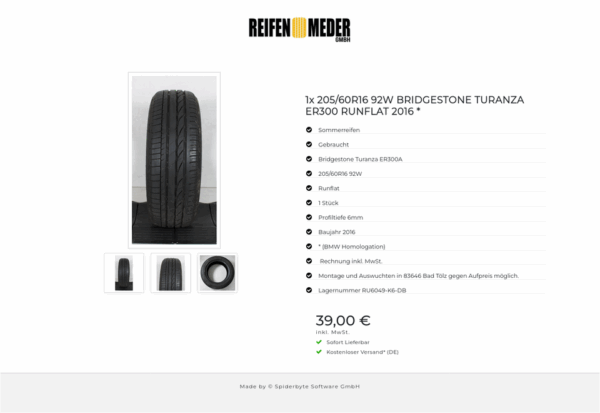 1x 205/60R16 92W BRIDGESTONE TURANZA ER300 RUNFLAT 2016 * #189E – Bild 4