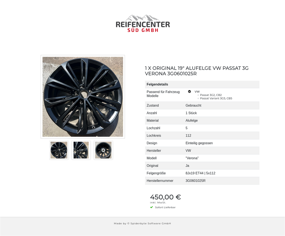 1 X ORIGINAL 19" ALUFELGE VW PASSAT 3G VERONA 3G0601025R #1XYN – Bild 4