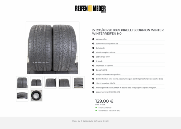 2x 295/40R20 106V PIRELLI SCORPION WINTER WINTERREIFEN N0 #1P5Z – Bild 8