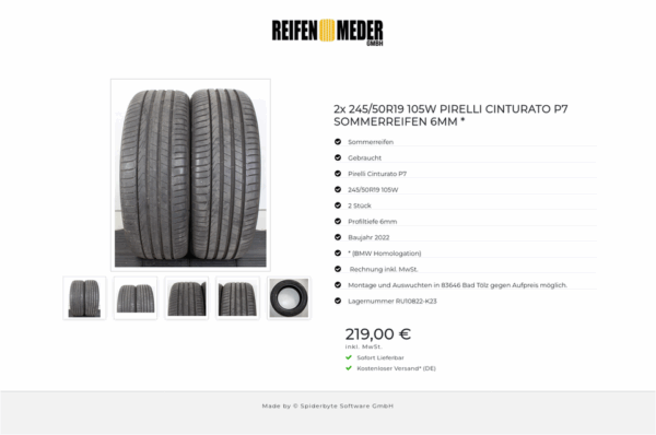 2x 245/50R19 105W PIRELLI CINTURATO P7 SOMMERREIFEN 6MM * #1SHV – Bild 6