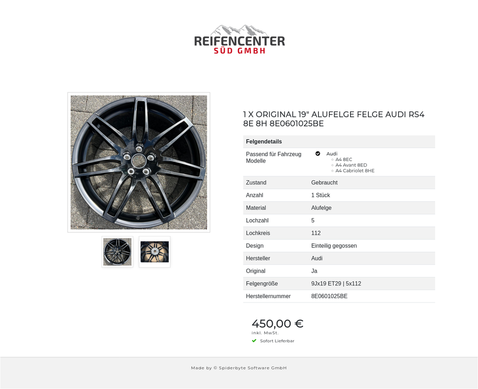1 X ORIGINAL 19" ALUFELGE FELGE AUDI RS4 8E 8H 8E0601025BE #1YWW – Bild 3