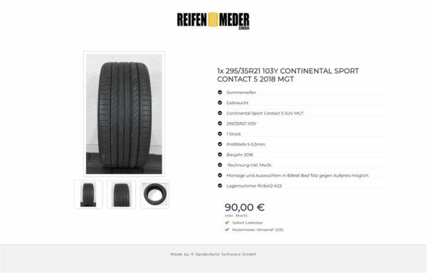1x 295/35R21 103Y CONTINENTAL SPORT CONTACT 5 2018 MGT #19FW – Bild 4