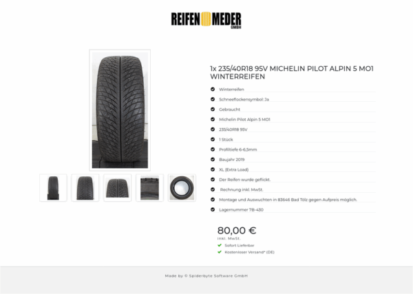1x 235/40R18 95V MICHELIN PILOT ALPIN 5 MO1 WINTERREIFEN #1SVW – Bild 6