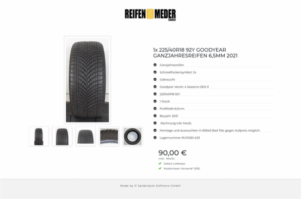 1x 225/40R18 92Y GOODYEAR GANZJAHRESREIFEN 6,5MM 2021 #1TYR – Bild 6