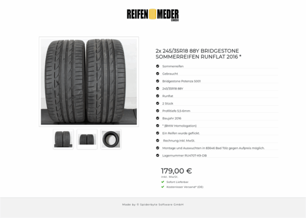 2x 245/35R18 88Y BRIDGESTONE SOMMERREIFEN RUNFLAT 2016 * #143F – Bild 4