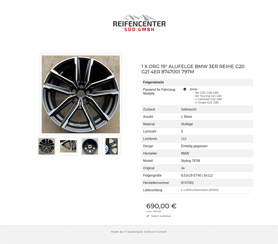 1 X ORG 19" ALUFELGE BMW 3ER REIHE G20 G21 4ER 8747001 797M #1UBB – Bild 5