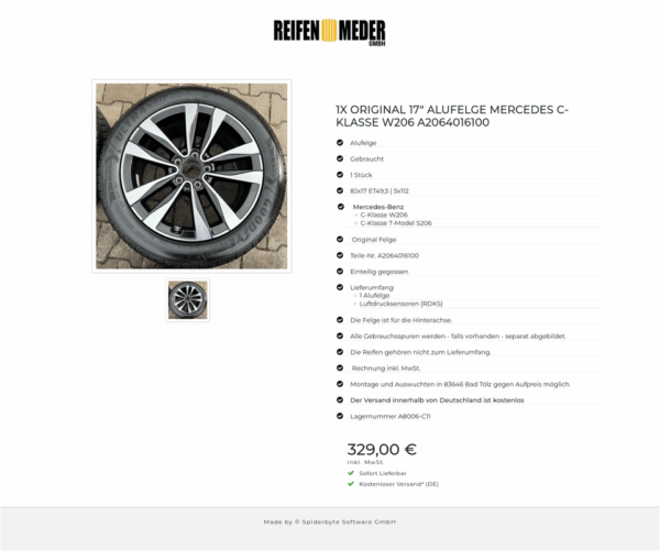 1X ORIGINAL 17" ALUFELGE MERCEDES C-KLASSE W206 A2064016100 #1S4A – Bild 2