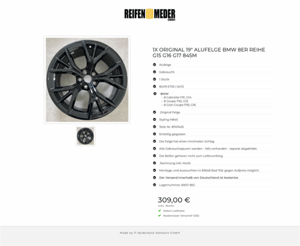 1X ORIGINAL 19" ALUFELGE BMW 8ER REIHE G15 G16 G17 845M  #1LTT – Bild 2