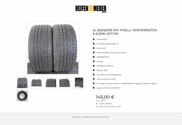 2x 265/45R18 101V PIRELLI WINTERREIFEN 6-6,5MM 2017 N0 #1S9W – Bild 7