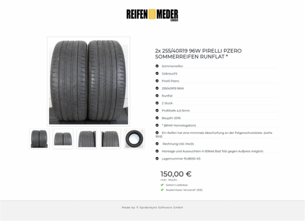 2x 255/40R19 96W PIRELLI PZERO  SOMMERREIFEN RUNFLAT * #1HSJ – Bild 6