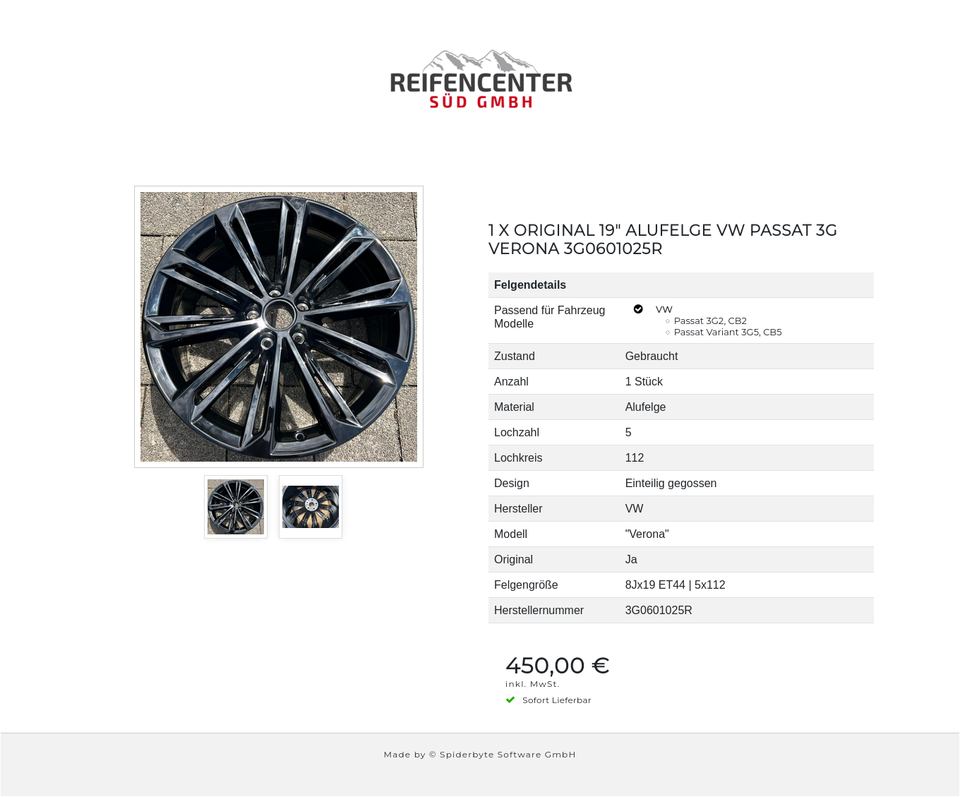 1 X ORIGINAL 19" ALUFELGE VW PASSAT 3G VERONA 3G0601025R #1YWT – Bild 3