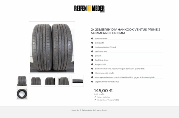 2x 235/55R19 101V HANKOOK VENTUS PRIME 2 SOMMERREIFEN 6MM #1POP – Bild 7